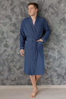 Халат мужской хлопковый с завязками синий Lika Dress